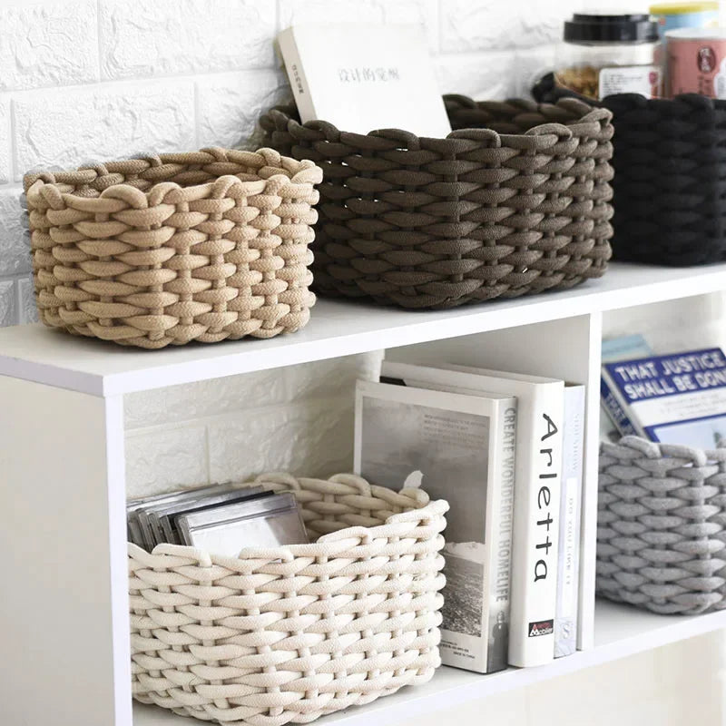 Brown Woven Basket Cotton Rope Storage